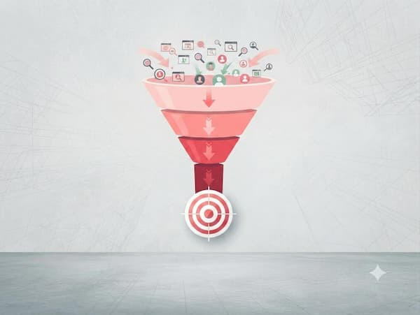 Graphical representation of a marketing funnel with a goal for tracking conversions on a website